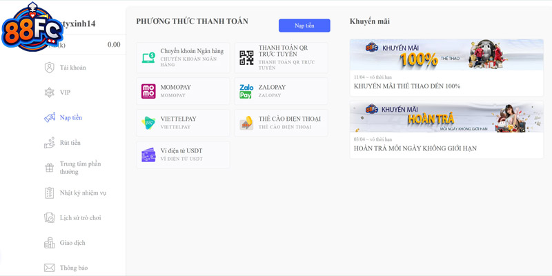 Đa dạng hình thức nạp tiền trên nền tảng